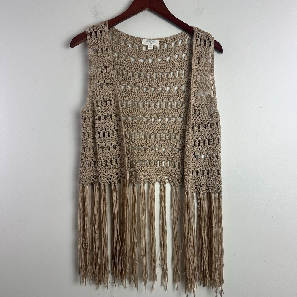Umgee Crochet Sleeveless Fringe/Tassels Vest Boho Hippie Women's Size Small